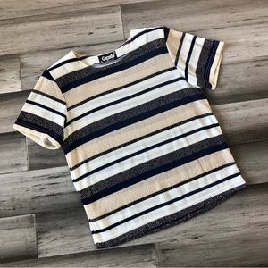 Vintage 1980s Gepetto Short Sleeve Metallic Weave Striped Waffle Knit T-Shirt